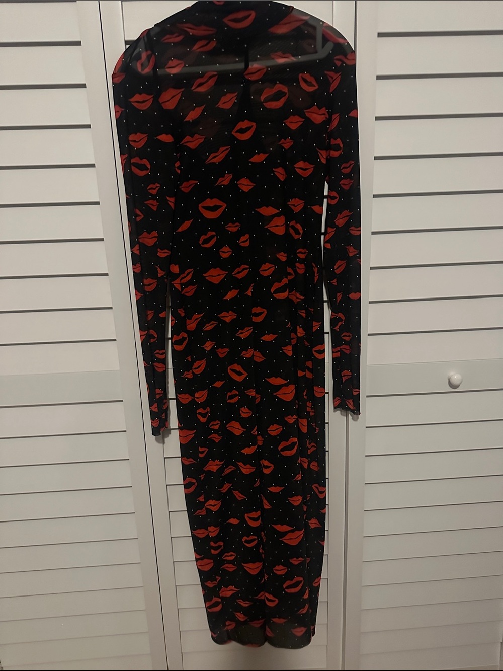 AFRM Black Long Sleeve Maxi Dress with Red Lip Print